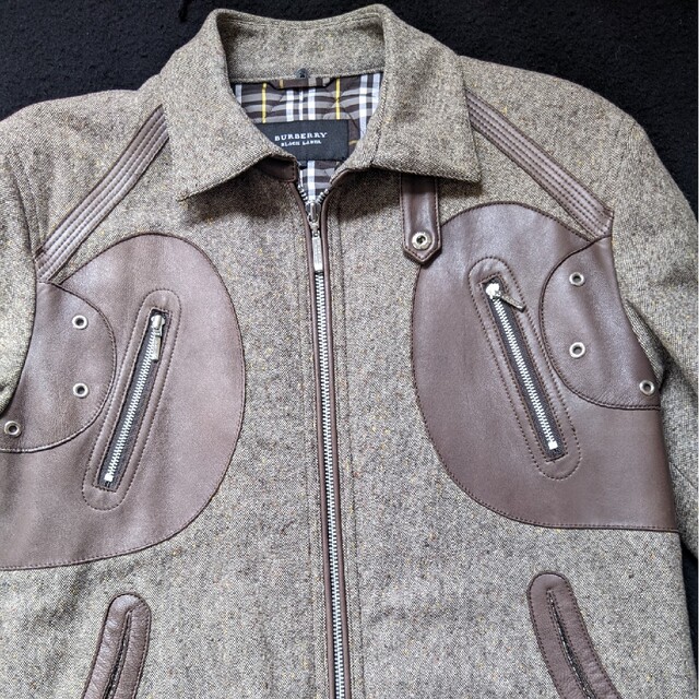 バーバリーブラックレーベル　ライダースジャケット　羊毛　羊革　レザー　3 L メンズのジャケット/アウター(ライダースジャケット)の商品写真