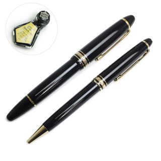 モンブラン(MONTBLANC)のモンブラン MONTBLANC マイスターシュテック 万年筆 ボールペン 2本セット ペン先:14K 585 ブラック 黒 インク付 イニシャル入り 箱付（中古）(ペン/マーカー)