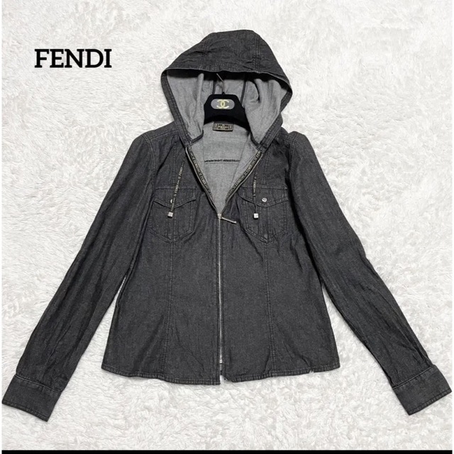 FENDI フェンディ　デニムジップアップパーカー　ジャケット　FFロゴ　フード