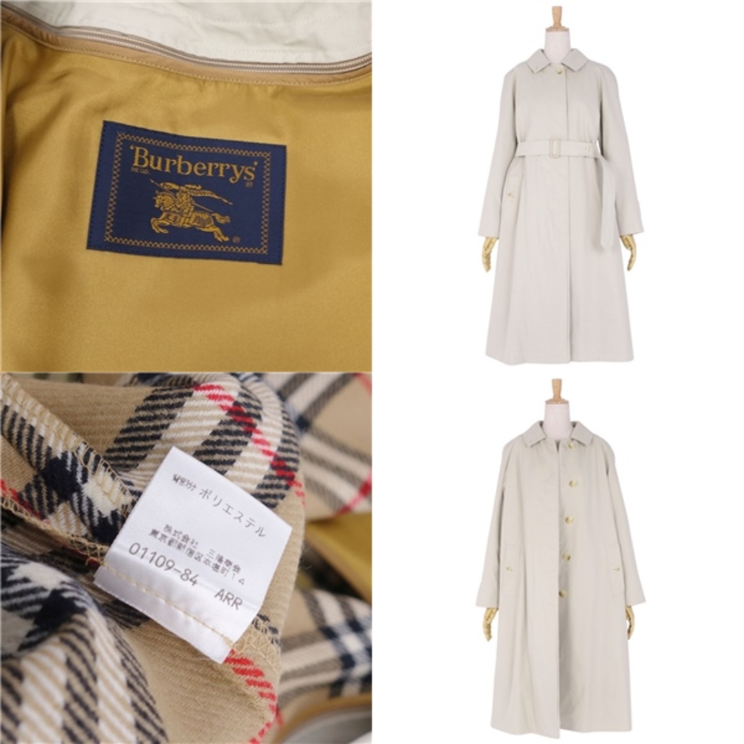 BURBERRY(バーバリー)の美品 Vintage バーバリー Burberrys コート ベルト付き ライナー付き ステンカラーコート バルマカーンコート コットン100％ アウター レディース 11AR(L相当) ライトグレー レディースのジャケット/アウター(その他)の商品写真