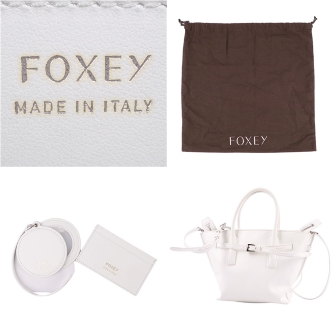 FOXEY(フォクシー)の美品 フォクシー FOXEY バッグ ミニ 2wayバッグ ハンドバッグ ショルダーバッグ カーフレザー カバン レディース ホワイト レディースのバッグ(ハンドバッグ)の商品写真