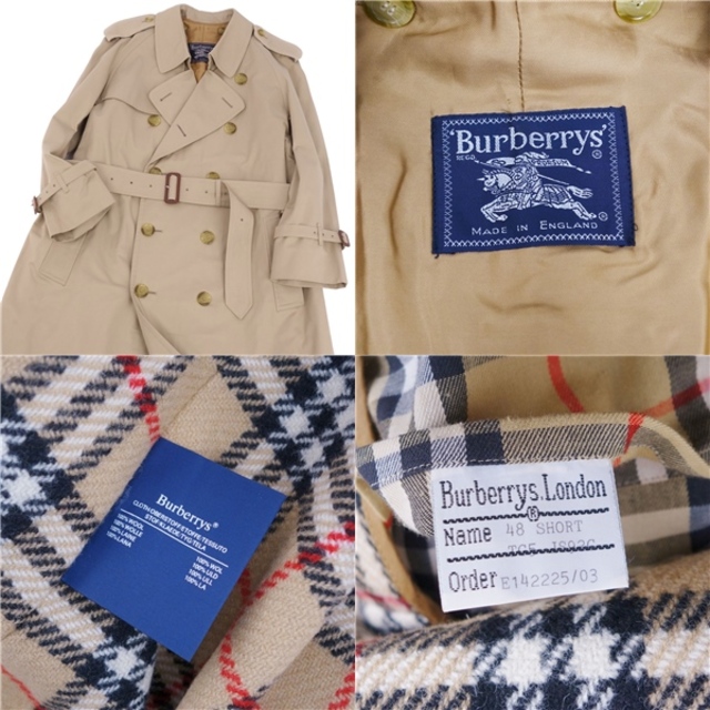 BURBERRY(バーバリー)の極美品 Vintage バーバリー Burberrys コート トレンチコート メンズ 英国製 コットン ライナー アウター 古着 48(M相当) ベージュ メンズのジャケット/アウター(トレンチコート)の商品写真