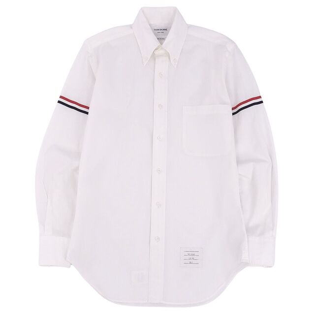 約43cm袖丈美品 トムブラウン THOM BROWNE シャツ コットン ボタンダウン 袖ライン メンズ 長袖 ロングスリーブ トップス 0(XS相当) ホワイト