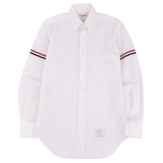 トムブラウン(THOM BROWNE)の美品 トムブラウン THOM BROWNE シャツ コットン ボタンダウン 袖ライン メンズ 長袖 ロングスリーブ トップス 0(XS相当) ホワイト(シャツ)