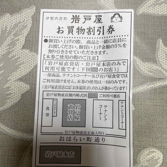 お買物割引券 クーポン 伊勢神宮内宮前岩戸屋 チケットの優待券/割引券(ショッピング)の商品写真