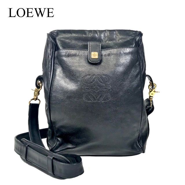 【美品】　LOEWE　ロエベ　アマソナ　ロゴ　オールドロエベ　レザー　ブラック