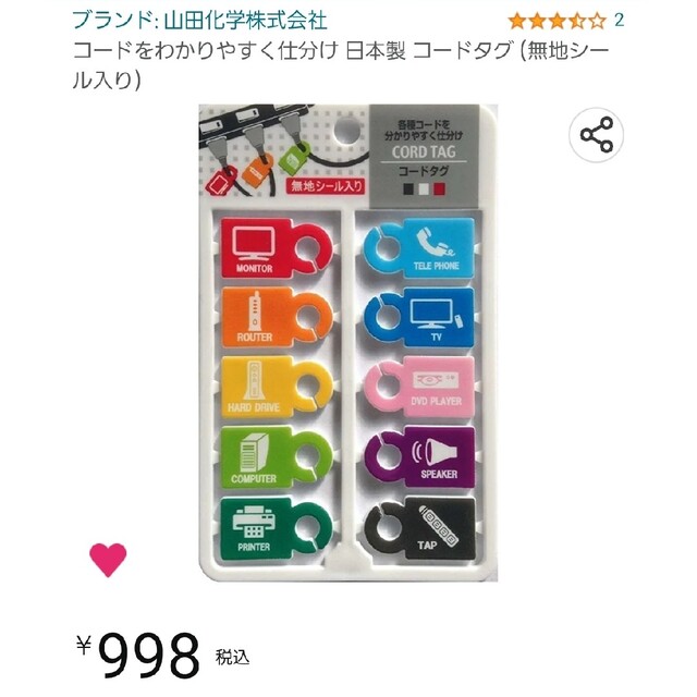 【新品未使用・約半額】電気コード ケーブルを仕分けできる！タグ ラベルセット インテリア/住まい/日用品のオフィス用品(OA機器)の商品写真