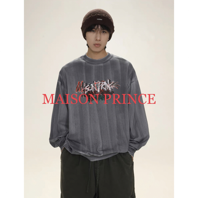 シリアルシール付 MASON PRINCE®︎ 3DプリントネックロングTシャツ ダークグレー