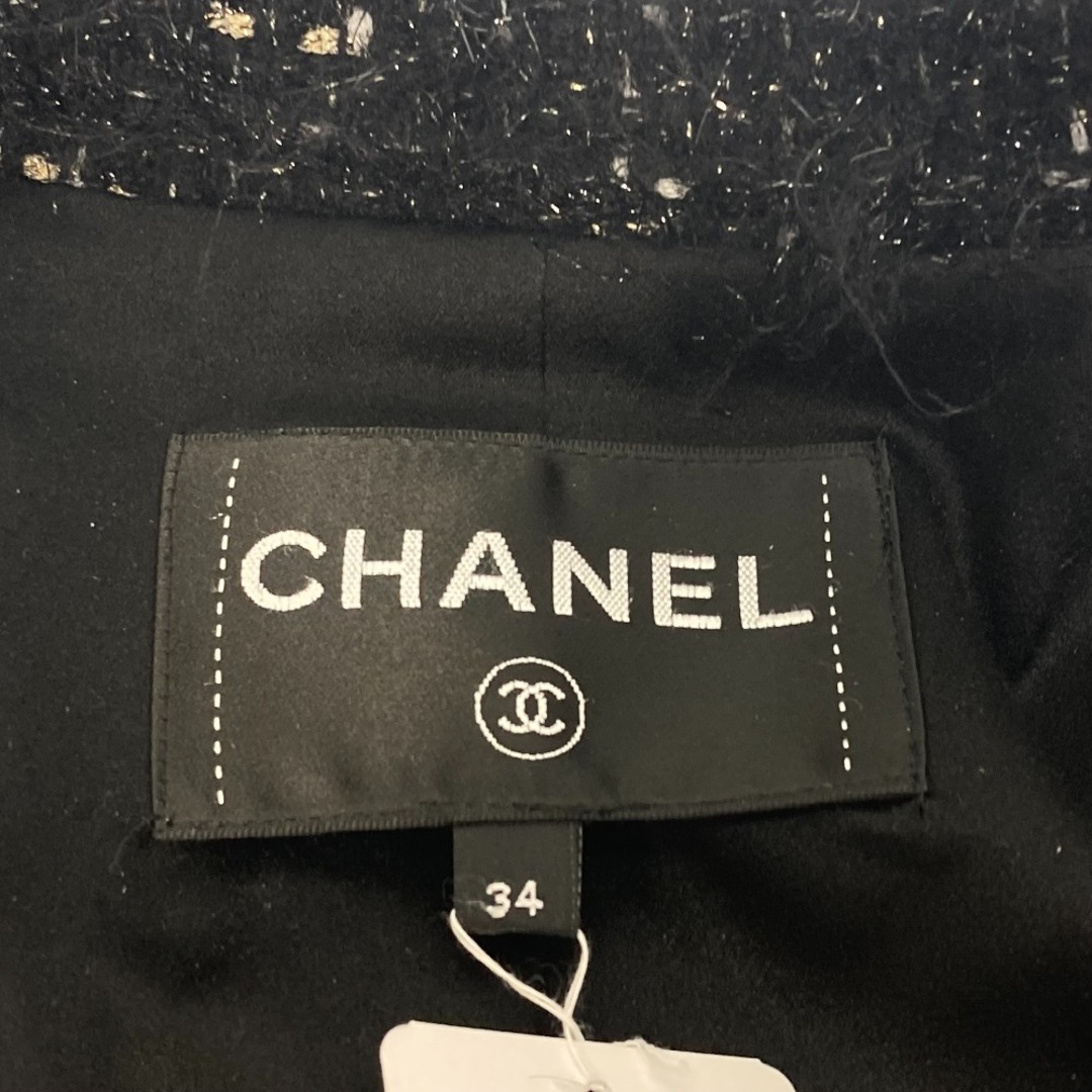 シャネル CHANEL ラメツイード マトラッセ ココマーク ボタン P73115 22A アウター ロングコート ナイロン ブラック 美品