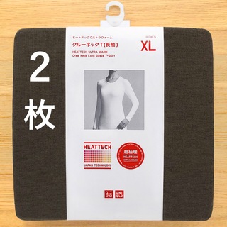ユニクロ(UNIQLO)の２枚　超極暖 ヒートテック ウルトラ クルーネックT　茶色 XL　ユニクロ(Tシャツ(長袖/七分))