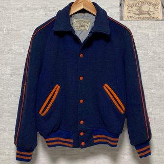 ART VINTAGE - レタードスタジャン古着本革レザー袖革紺ネイビー ...