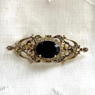 ヴィンテージブローチ ブラッククォーツ オニキス ゴールド ライン