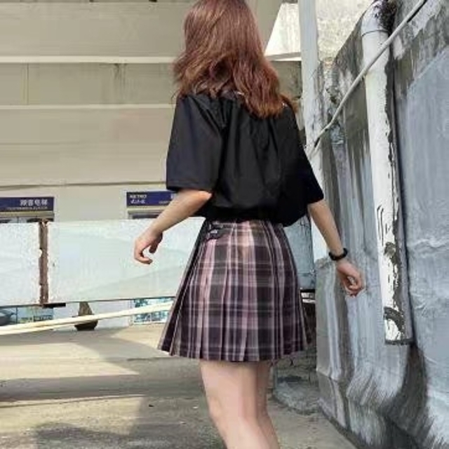 A⑫1 レディース シャツ 半袖 黒 制服 リボン 女学生 紫 ロック ク