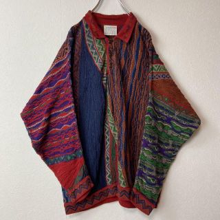 人気3Dニットポロ】COOGI レトロ感抜群デザイン◎マルチカラー古着90s-