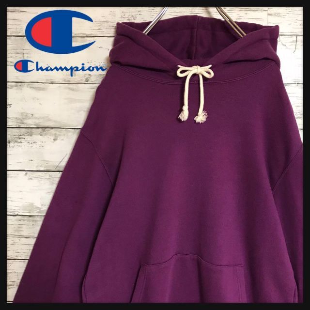 Champion(チャンピオン)の【美品】チャンピオン⭐︎袖ロゴ入りパーカー　パープル　ビッグサイズ　F19 レディースのトップス(パーカー)の商品写真