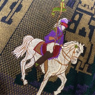 柄ニット 総柄 デザインニット 古着 レトロ お洒落 幾何学柄 刺繍 風景
