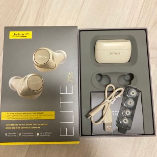 【美品】Jabra Elite 75t ゴールドベージュ　ワイヤレスイヤホン(ヘッドフォン/イヤフォン)