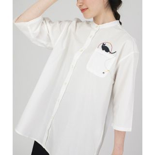 グラニフ(Design Tshirts Store graniph)のグラニフ graniph エンブロイダードキャット 5分袖シャツ 猫 ネコ(シャツ/ブラウス(長袖/七分))