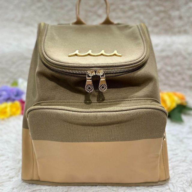 美品☆ムータ MUTA リュック デイバッグ ダブルファスナー カーキ ベージュ