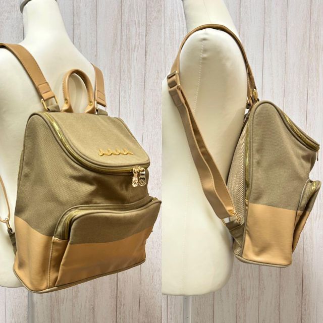美品☆ムータ MUTA リュック デイバッグ ダブルファスナー カーキ ベージュ