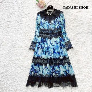 美品♩タダシショージ　花柄総レース　ワンピースドレスグリーン　6/M 緑フラワー