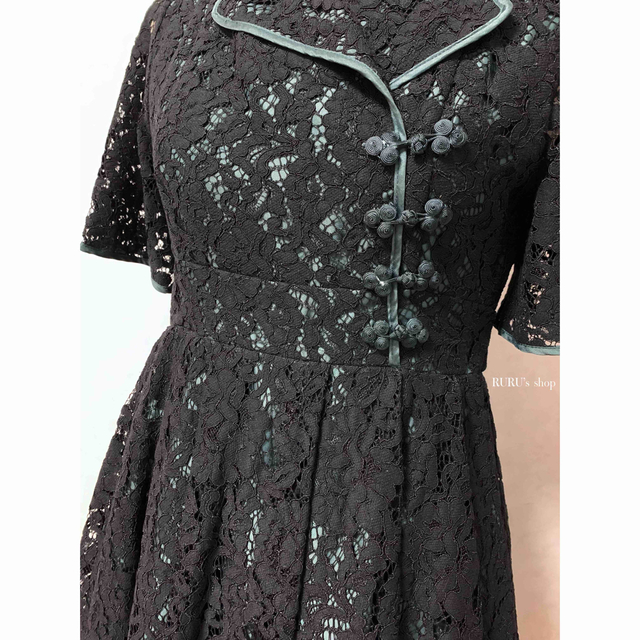 新品 PAMEO POSE レース×チャイナ襟 ワンピース ブラック 黒 | www