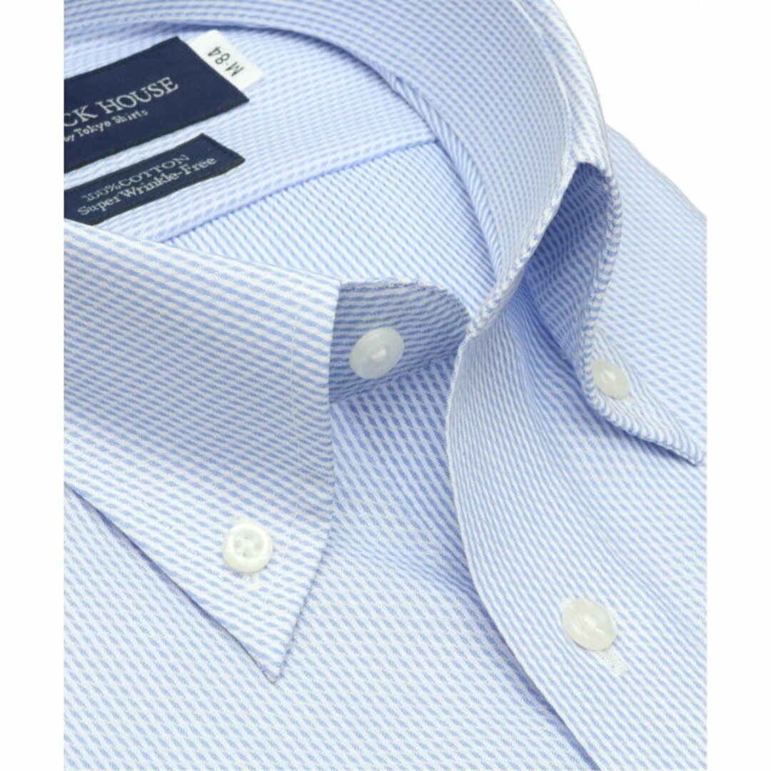 ブルー】(M)【超形態安定】 ボタンダウン 長袖 形態安定 ワイシャツ 綿100%