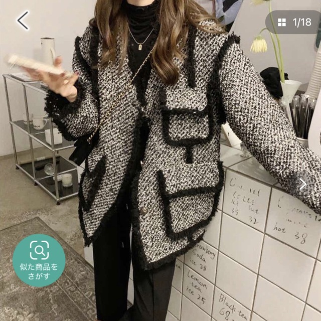 配色ジャケット　韓国ファッション　ボアジャケット