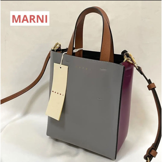 人気メーカー・ブランド Marni - トートバッグ☆グレー×パープル ミニ MUSEO マルニ SALE☆MARNI ショルダーバッグ