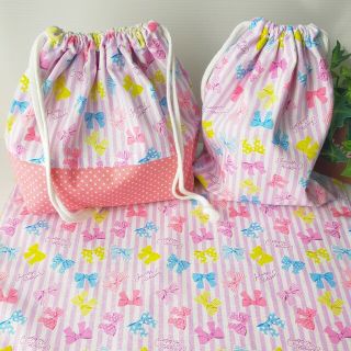 お弁当袋セット　リボン　女の子(外出用品)