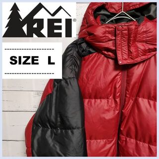 REI ダウンジャケット　アメリカブランド　ワンポイントロゴ　Lサイズ　赤黒