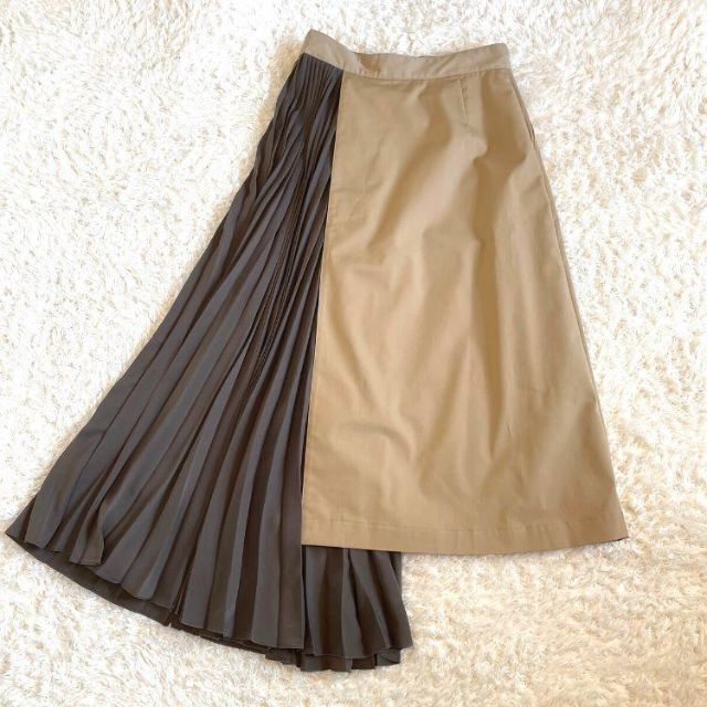 新品タグ付 ASTRAET コンビプリーツロングスカート ベージュ 切替 異