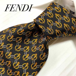 フェンディ(FENDI)のFENDI フェンディ 総柄 ネイビー シルク ネクタイ(ネクタイ)