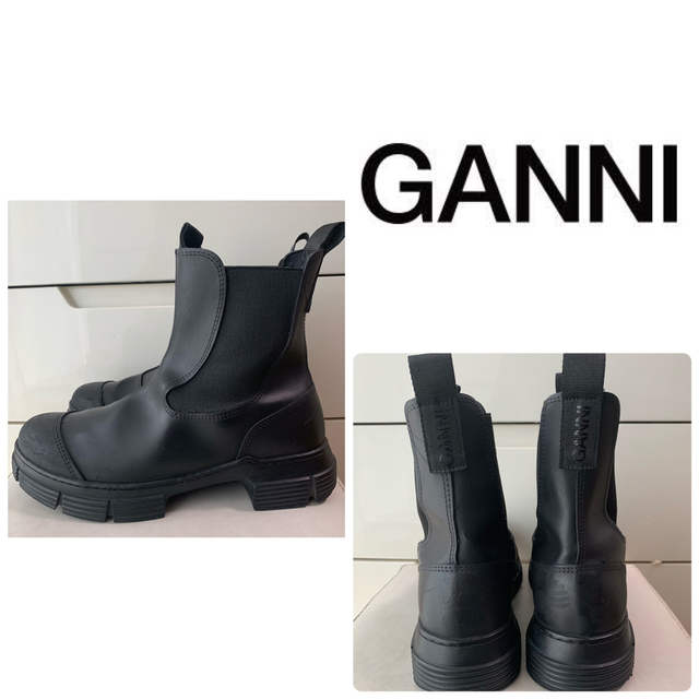 GANNI ブラック　リサイクルレザー　サイドゴアブーツ