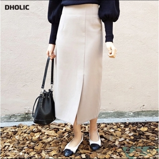 ディーホリック(dholic)のDHOLIC スリットHラインスカート　グレージュ　Sサイズ(ロングスカート)
