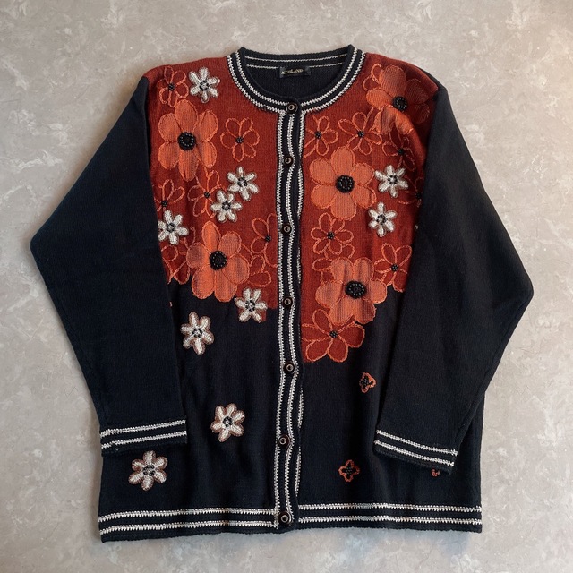 used レトロ 花 刺繍 ニットカーディガン ヴィンテージ vintage