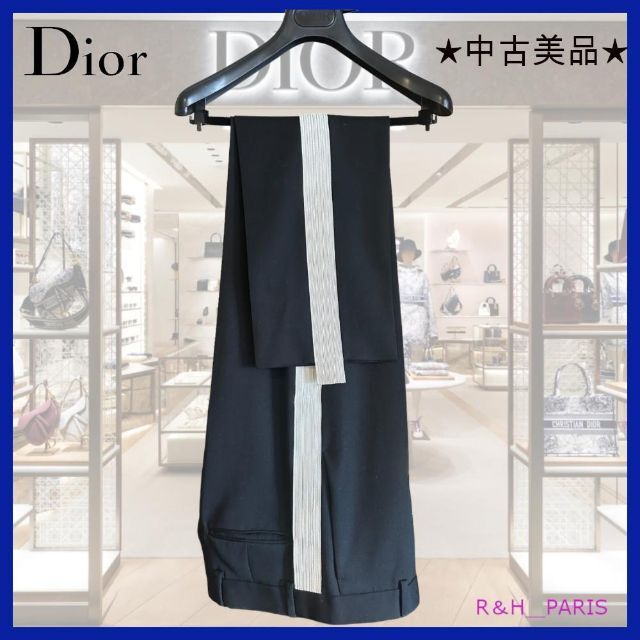 初売り】 Dior 46 ブラック 側章トラウザーズ DIOR 【2021AW】極美品