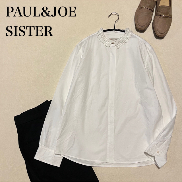 PAUL & JOE SISTER(ポール&ジョーシスター)のPAUL&JOE SISTER レース襟シャツ　ブラウス　白　ホワイト　コットン レディースのトップス(シャツ/ブラウス(長袖/七分))の商品写真