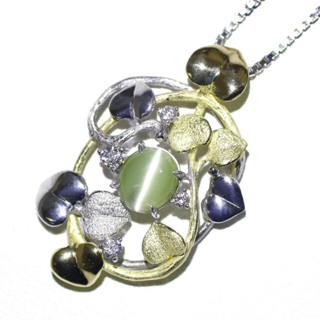 夜空 ダイヤモンド×クリソベリルキャッツアイ ネックレス Pt850 0.31ct