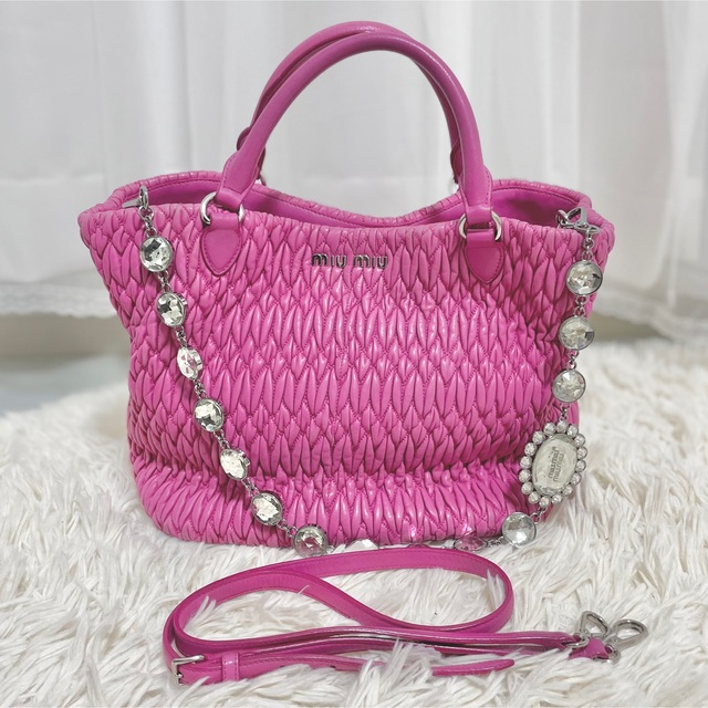 miumiu マテラッセ レザー ナッパクリスタル ピンク 3way www.uig