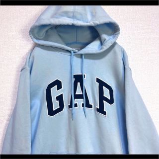 GAP プルオーバーパーカー ビッグロゴ ギャップ デカロゴ 水色