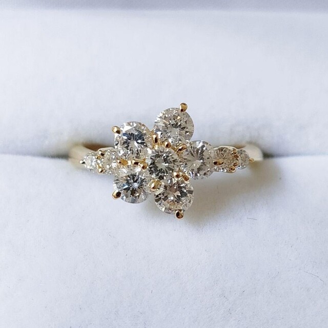 ダイヤモンド フラワー リング K18YG 1.05ct 3.1g-