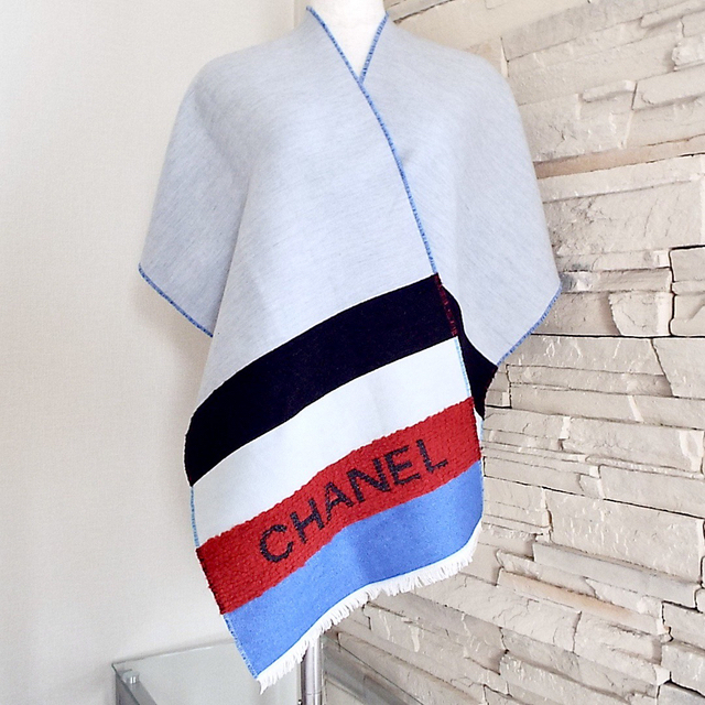 未使用品】CHANEL マフラー カシミア シルク ボーダー 青×白×赤 - www ...