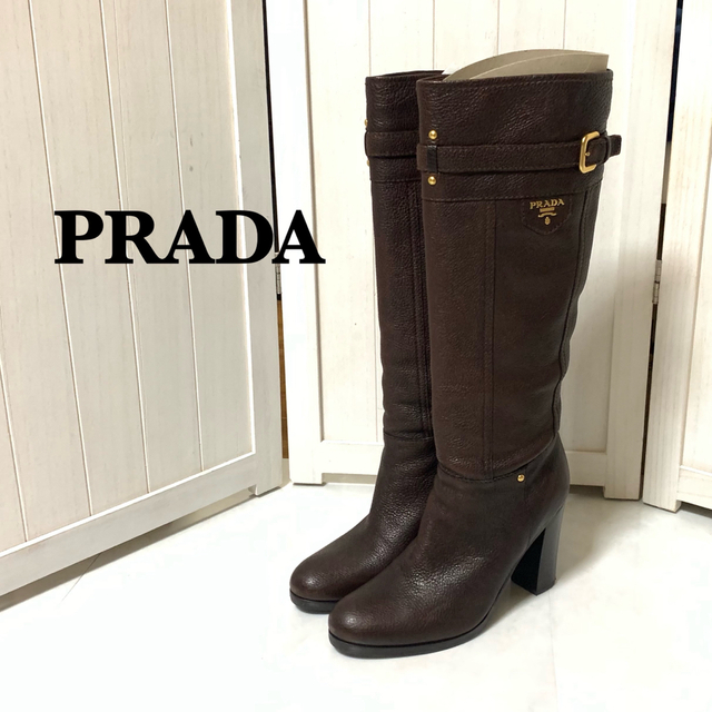 美品　PRADA プラダ　本革　ロングブーツ　38