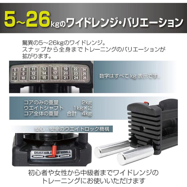 ダンベル 可変式 26kg 2個セット 合計52kg ブロックダンベル ＃02 ...