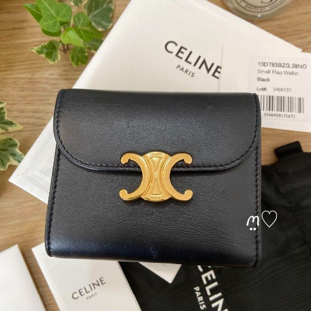 メーカー直売】 celine CELINE セリーヌ スモールウォレット トリオンフ 三つ折り財布 ブラック 財布