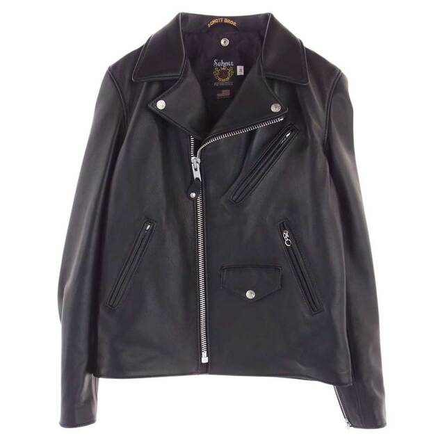 Schott】美品ショット フーテッド ラムレザーブルゾン ブラック 黒-