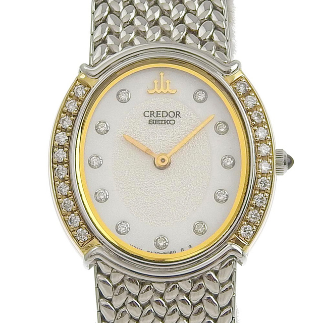 【SEIKO】セイコー クレドール ダイヤベゼル 5A70-3000 GSWE982 ステンレススチール×K18イエローゴールド シルバー クオーツ レディース 白文字盤 腕時計