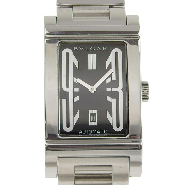 BVLGARI - 【BVLGARI】ブルガリ レッタンゴロ RT45S ステンレススチール シルバー 自動巻き メンズ 黒文字盤 腕時計