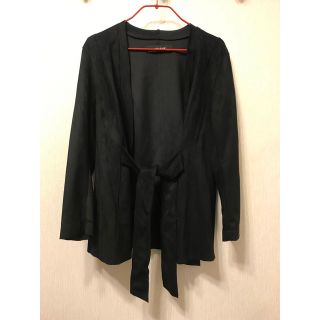 ザラ(ZARA)のZARA ザラ スエード調 カーディガン ノーカラージャケット M リボン結び(ノーカラージャケット)